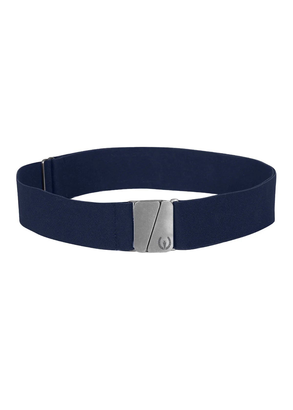 Full view of the Kids Kerrits Logo Stretch Riding Belt in navy on a white background