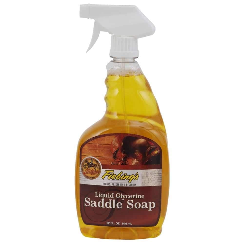 Front view of a 32 oz bottle of Fiebing's Liquid Glycerine Saddle Soap on a white background