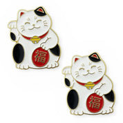 Front view of a pair of Lucky Cat Dubois Cheval Number Pin Charm on a white background