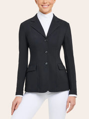 Front view of a model wearing the black RJ Classics Monterey Show Coat on a plain background