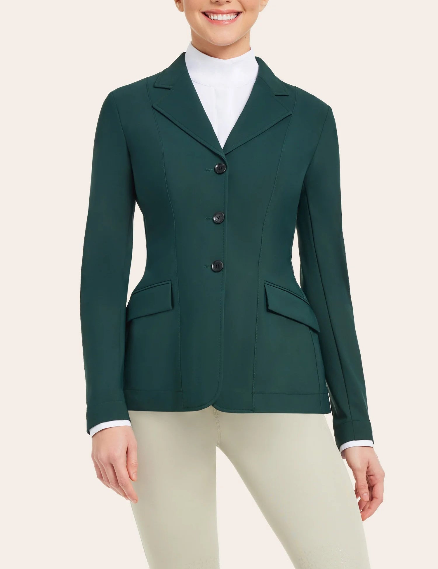 Front view of a model wearing the pine RJ Classics Monterey Show Coat on a plain background