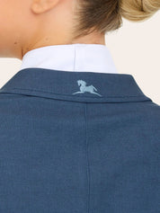 Close-up back view of the collar on the blue weave RJ Classics Monterey Show Coat on a plain background