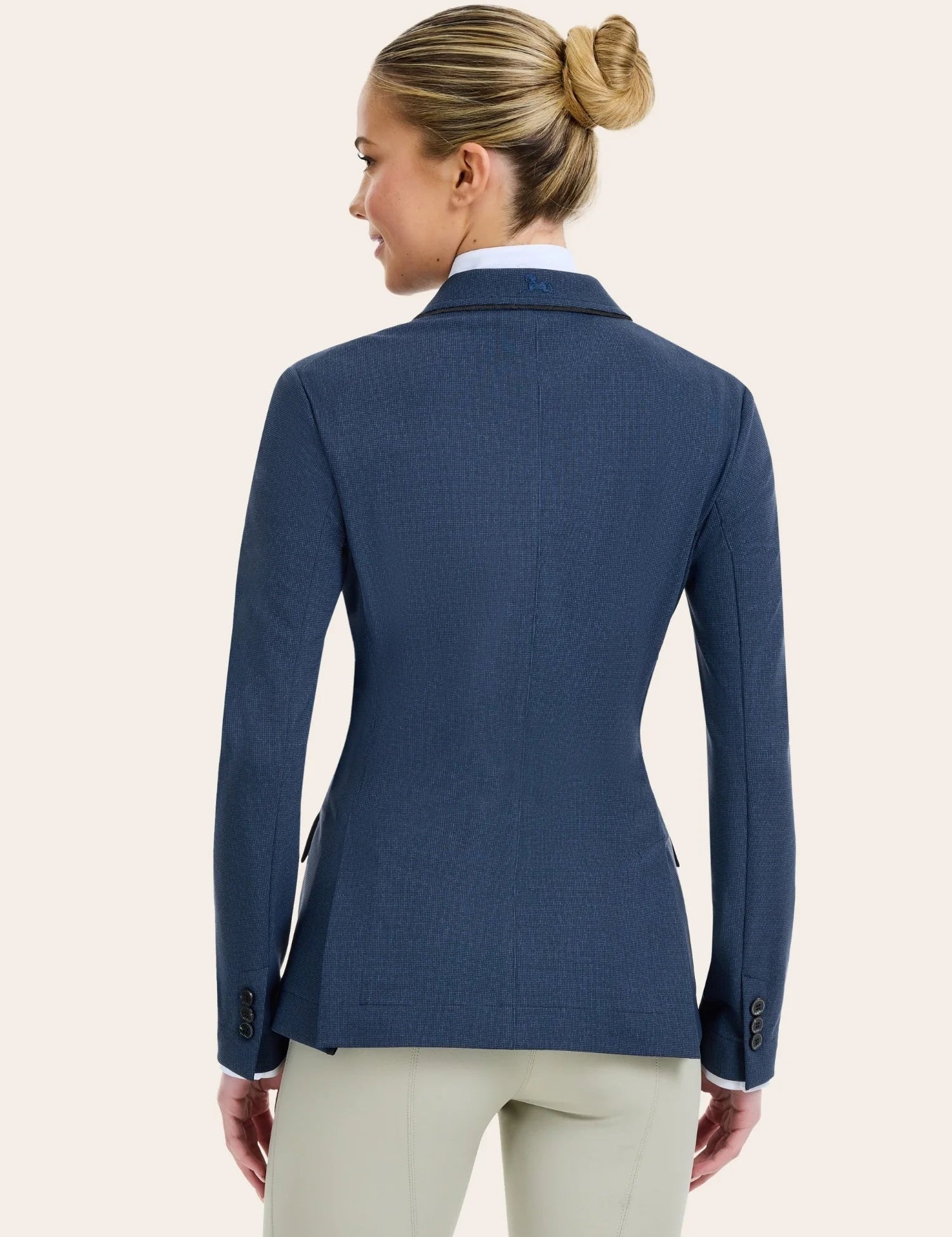 Back view of a model wearing the twilight weave RJ Classics Monterey Show Coat on a plain background