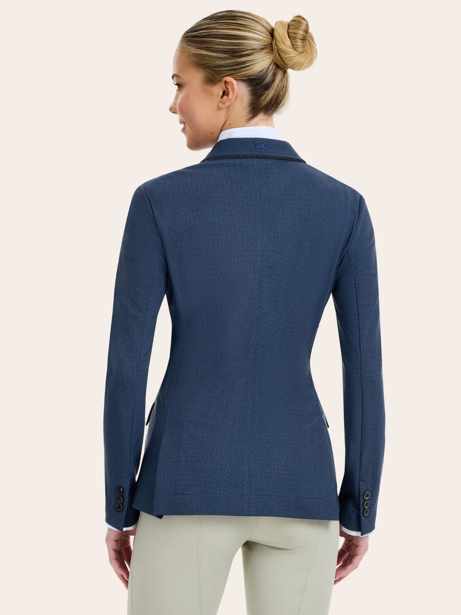 Back view of a model wearing the twilight weave RJ Classics Monterey Show Coat on a plain background