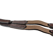 Close-up view of the havana Nunn Finer Elastic Running Martingale Attachment on a plain background