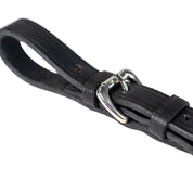 Close-up view of the black Nunn Finer Elastic Running Martingale Attachment on a plain background