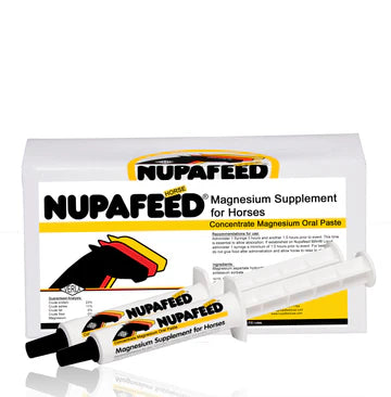 Front view of a case of 10 Nupafeed Magnesium Concentrate Oral Paste tubes on a white background