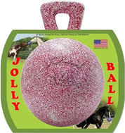 Front view of the 10" red Peppermint Jolly Ball in original packaging on a white background