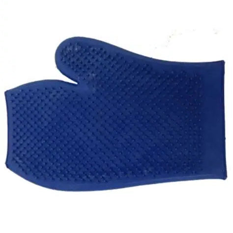 Palm view of the blue Partrade Rubber Massage Glove on a white background