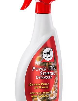 Front view of a spray bottle of the Leovet Power Striegel Detangler Pale on a white background
