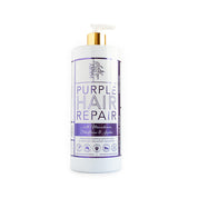 Front view a 1000 ml bottle of Hairy Pony Hair Repair in purple whitening Macadamia Elderflower & Jojoba