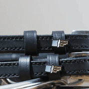 Close-up view of the buckled Chocolate Bar Mane Jane Spur Straps