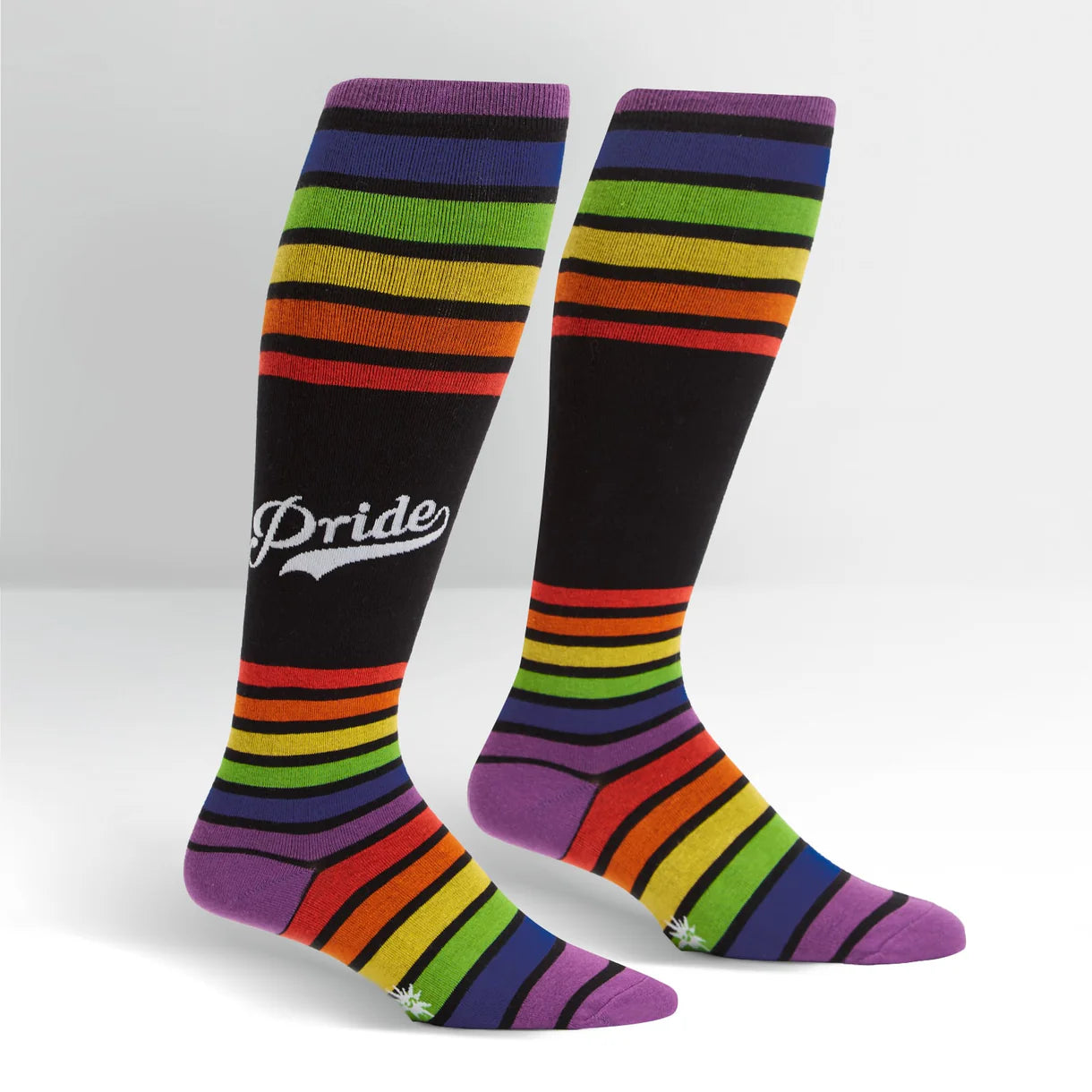 Side views of the Team Pride Sock It To Me Knee High Socks on a plain background