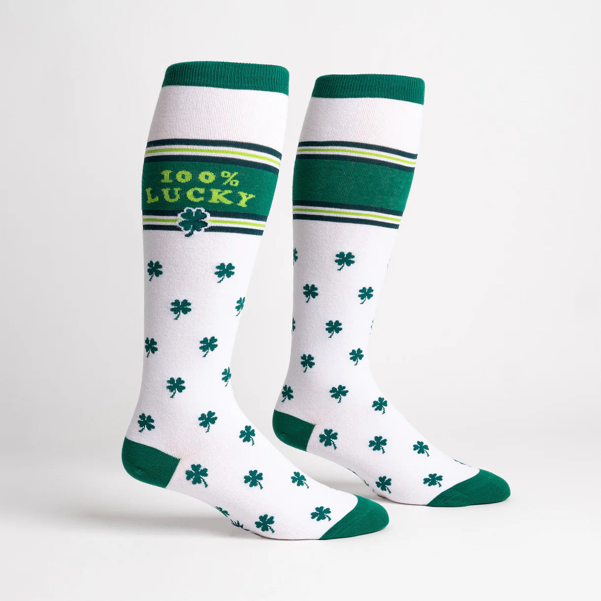 Side views of the 100% Lucky Sock It To Me Stretch-It Knee High Socks on a plain background