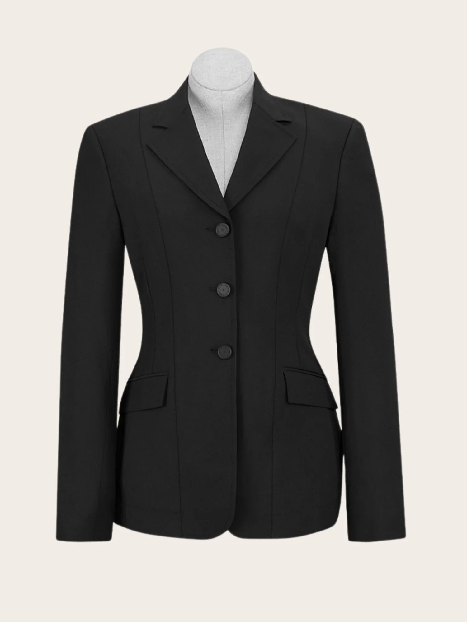 Front view of the black RJ Classics Skylar Show Coat on a white background