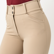 Close-up front view of a model wearing the Cairo TKEQ SCULPT Knee Grip Breeches on a plain background