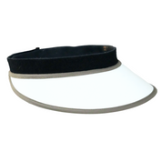 Angled front view of the white/mocha EquiVisor Sport Sun Visor on a white background