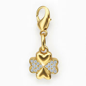 Front view of the gold clover Dubois Cheval Braid Charm on a white background