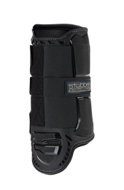 View of a black Stubben Hybrid Cross County Front Boot on a white background