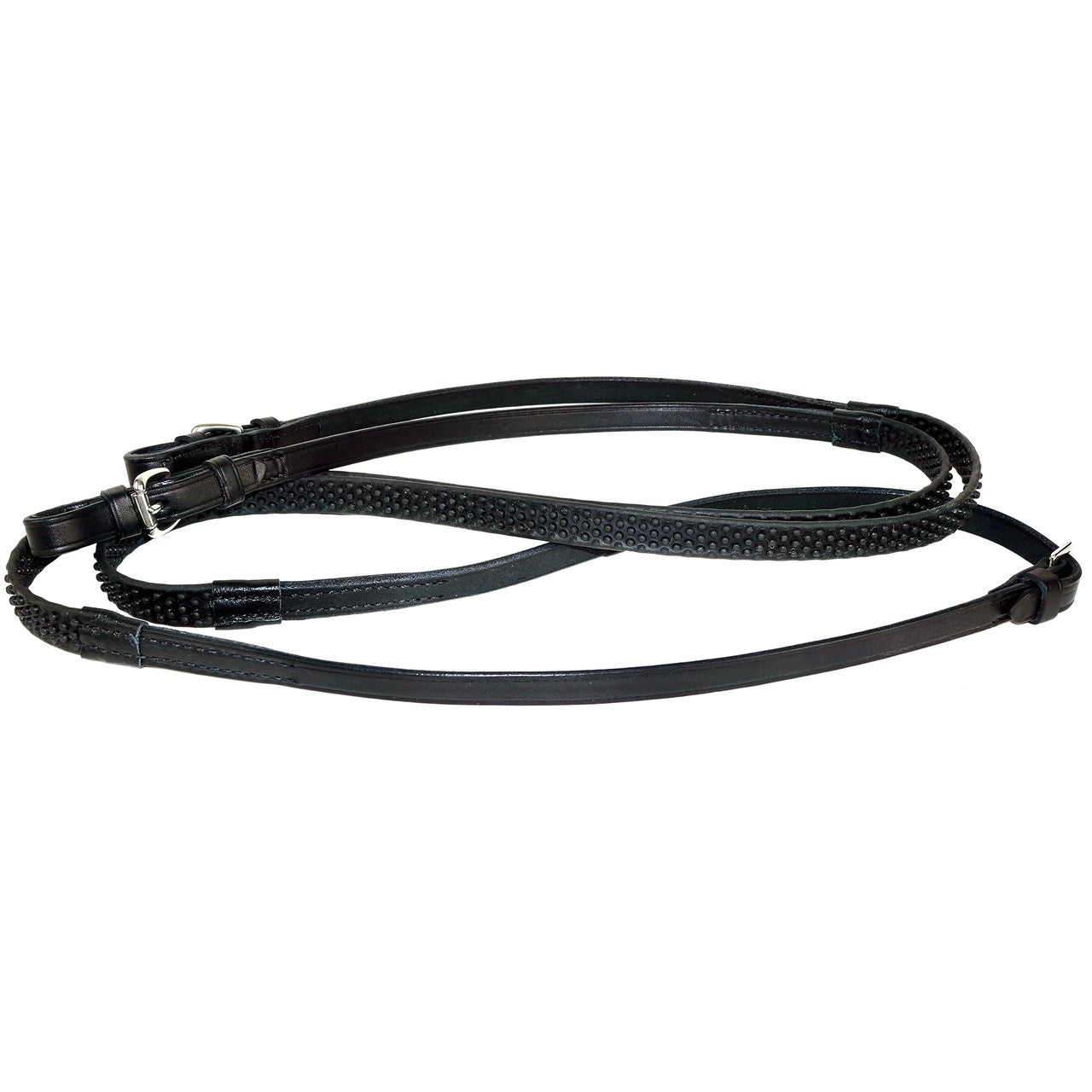 Full view of the black Nunn Finer Super Grip Soft Grip Reins on a white background