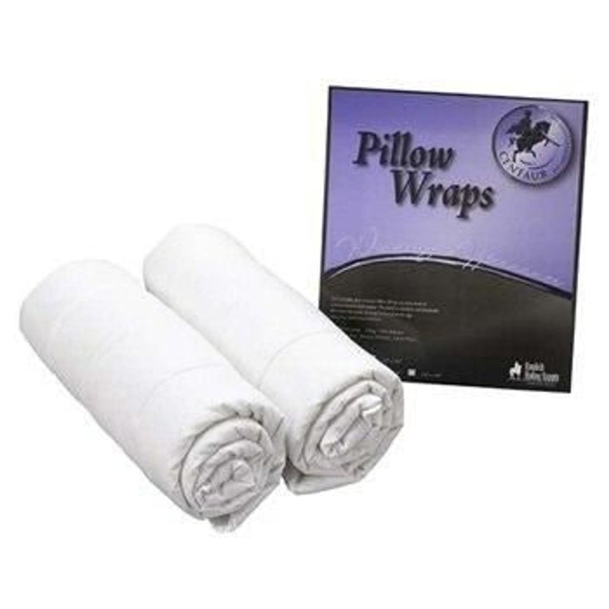 View of a pair of Centaur Pillow Wraps on a white background with package insert next to the wraps