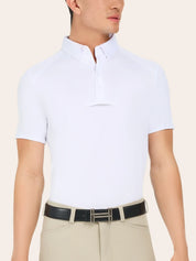 Close-up front view of a male model wearing the white RJ Classics Tyler Show Shirt on a plain background