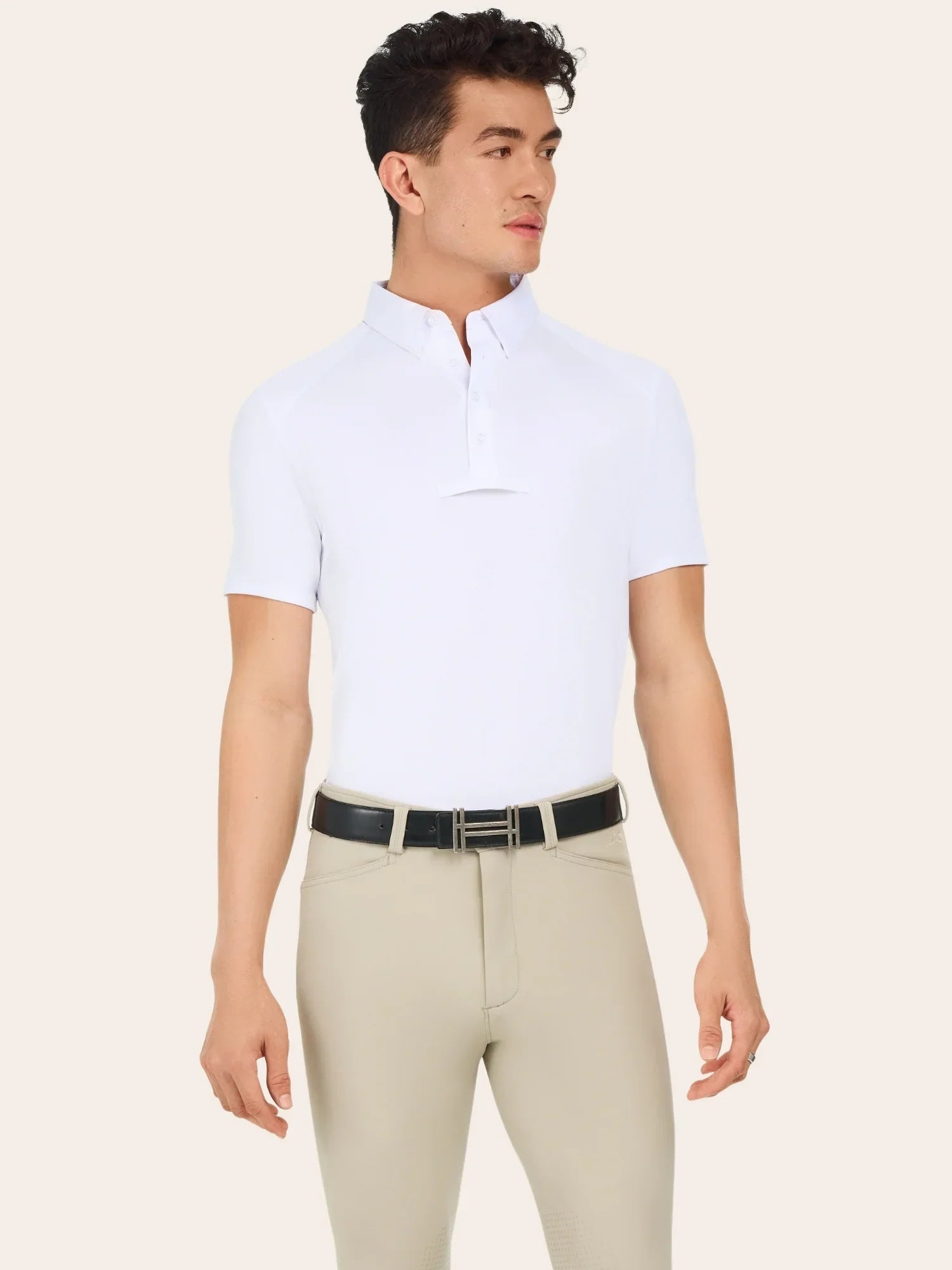 Front view of a male model wearing the white RJ Classics Tyler Show Shirt on a plain background