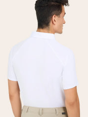 Back view of a male model wearing the white RJ Classics Tyler Show Shirt on a plain background