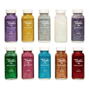 View of assorted colors of the Twinkle Toes Glitter Hoof Polish on a white background