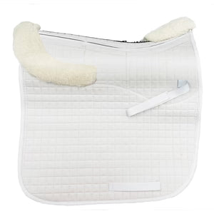 Side view of the Majyk Equipe Shimmable Dressage Pad with Merino Wool in white
