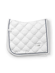 Side view of the white perfection Equestrian Stockholm White Perfection Dressage Pad on a white background