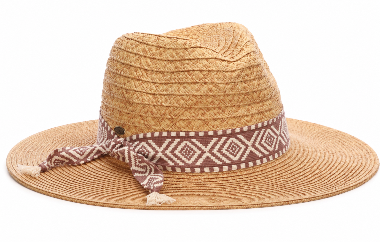 Angled front view of the brown band Dorfman Milano Florentino Hat on a white background