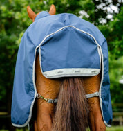 Close-up view the tail flap on the navy Horseware Amigo 1200D Plus Turnout 250g