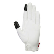 Palm view of Equinavia B Vertigo Lux Show Glove in white with smooth grip surface and black touchscreen fingertip