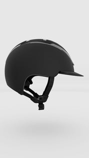 Side view of the black Kask Dogma Chrome Helmet on a plain background