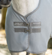 Front chest view of Horseware Amigo Airnet Cooler showing dual front closures and mesh fabric