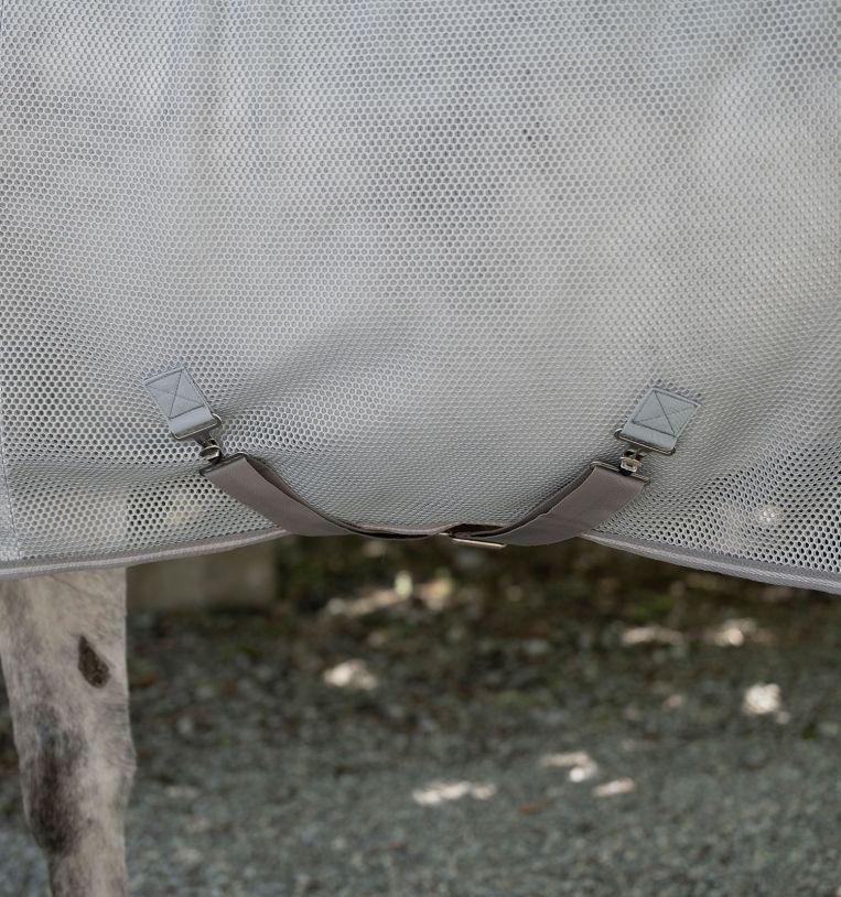Close-up of Horseware Amigo Airnet Cooler belly straps and breathable mesh fabric