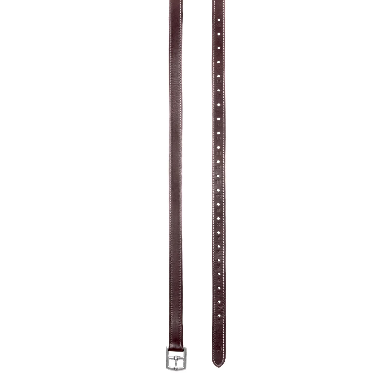 Full view of the Chocolate Brown Equinavia Valkyrie Stirrup Leathers on a white background