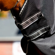 Close-up view of the velcro closures on the black Equinavia Norse Turnout Hood 0g