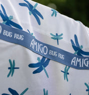 Close-up of Amigo Bug Rug Plus Fly Sheet in dragonfly pattern showing Amigo Bug Rug logo trim