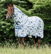Horse wearing Amigo Bug Rug Plus Fly Sheet in dragonfly pattern standing in grassy field