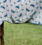 Close-up of Amigo Bug Rug Plus Fly Sheet in dragonfly pattern showing mesh fabric and dragonfly print