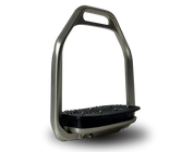 Angled front view of the silver Freejump Air Pure Stirrups on a white background