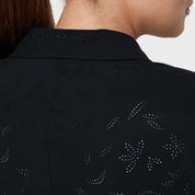 Close-up back view of the black Samshield Alix Air Show Coat