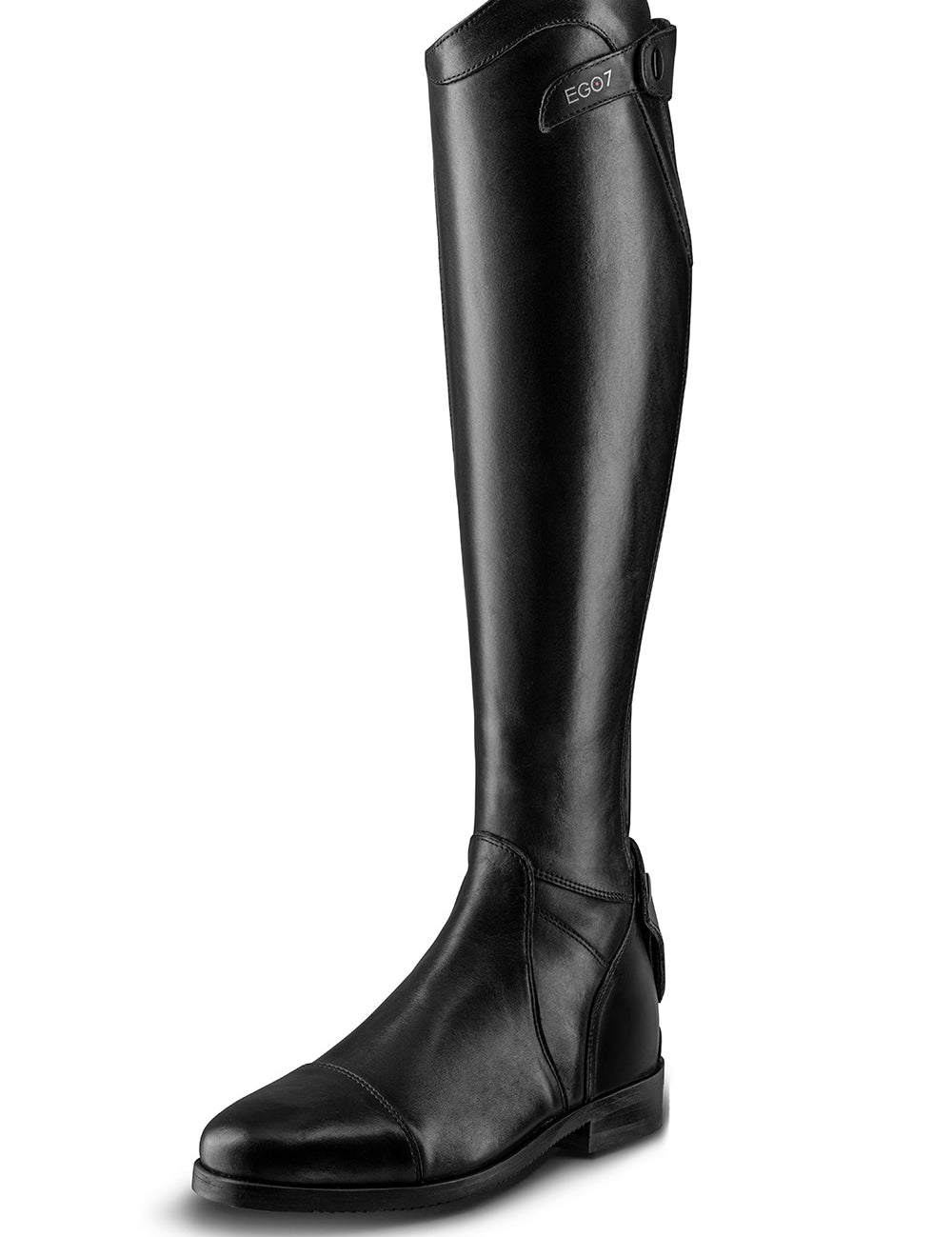 Angled side view of a black Ego 7 Aries Dress Boot on a white background