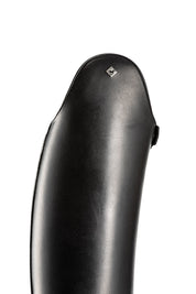 Close-up side view of the DeNiro Raffaello Wrat Black Dressage Boot on a plain background