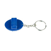 Top view of the blue Horze Brush Key Chain on a white background
