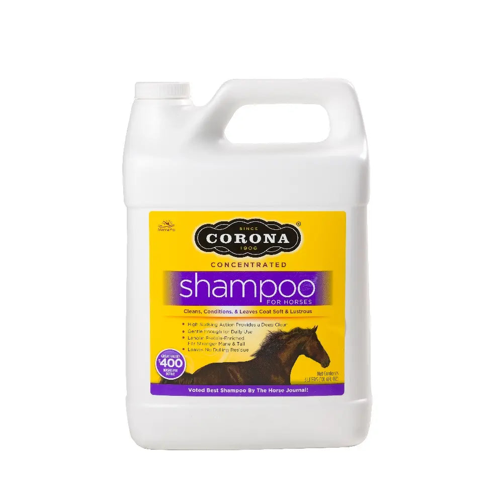 Front view of a 3 L jug of the Corona Concentrated Shampoo on a white background