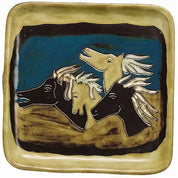 Top view of the Mara Stoneware Horses Square Plate on a white background