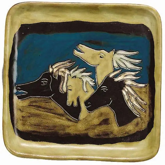 Top view of the Mara Stoneware Horses Square Plate on a white background